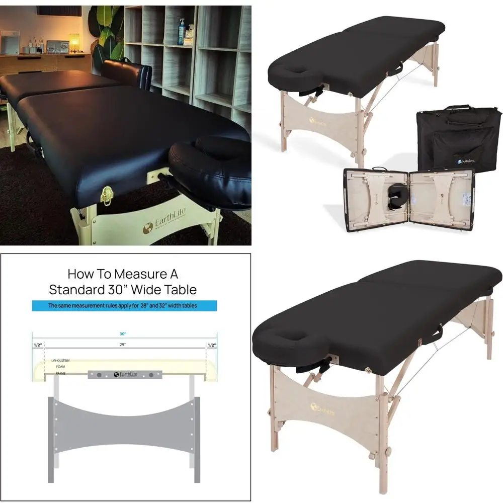 

Портативный массажный стол с подставкой для лица и сумкой для переноски, 30 x 73, черный