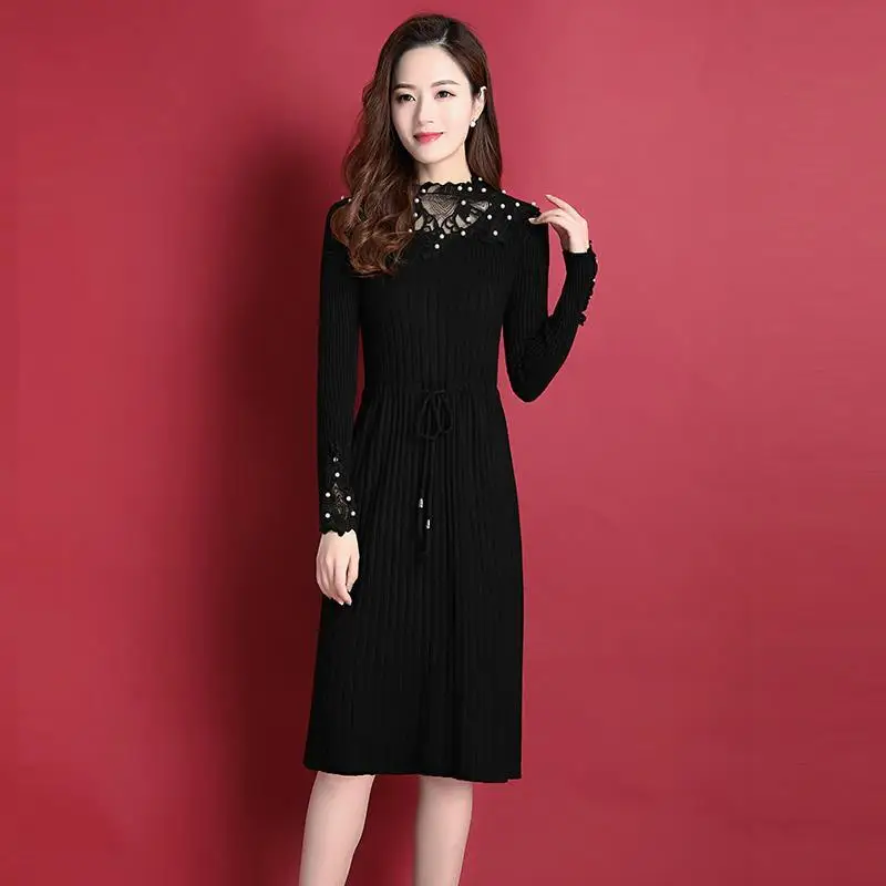 الدانتيل سترة فستان المرأة خريف شتاء 2026New جودة عالية طويلة تريكو Vestidos النمط الغربي قاع قميص بلوفر سيدات #3