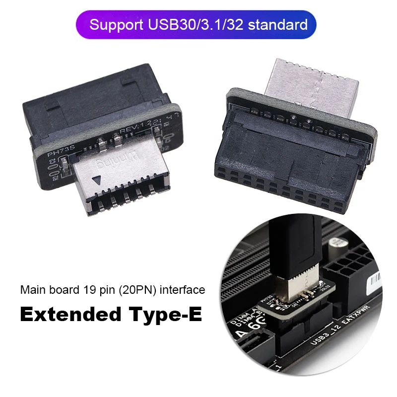 1pc USB Front Panel Adapter Type-E to USB 3.0 19 PIN Adapter Internal Vertical Header Splitter for Type C Motherboard