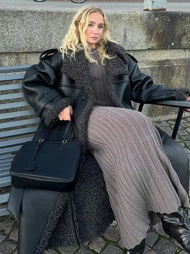 ヴィンテージパッチワークファーレザージャケット レディース ラペル レースアップ 長袖 厚手 暖かいジャケット 2026年冬 レディース新作 ストリートウェア オーバーコート