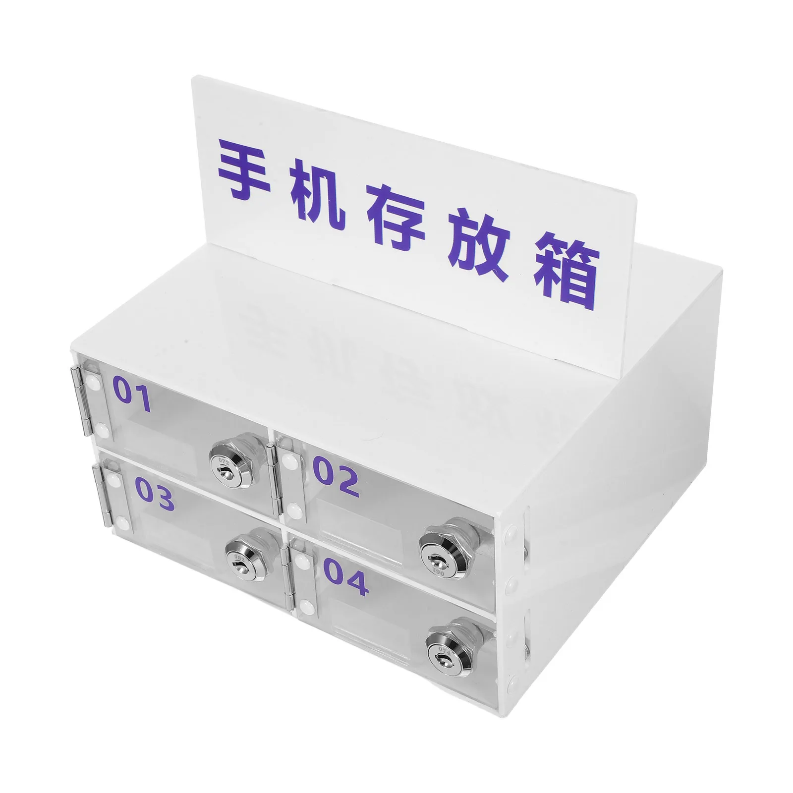 

Phone Storage Cabinet 4 Compartment Acrylic Organizer with Lock System for Workplace School Cell Phone Management Container