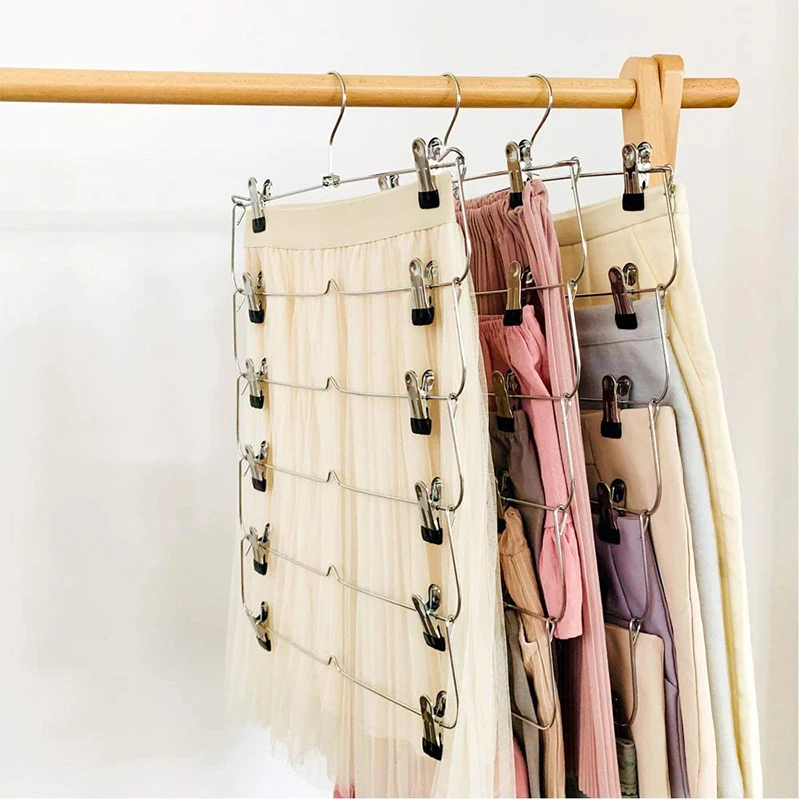 

1PC Multilayer Clothes Hangers with 12 Clips Clothing Storage Rack Holder Drying Wardrobe Folding Pants Clothes Metal Skirt Rack