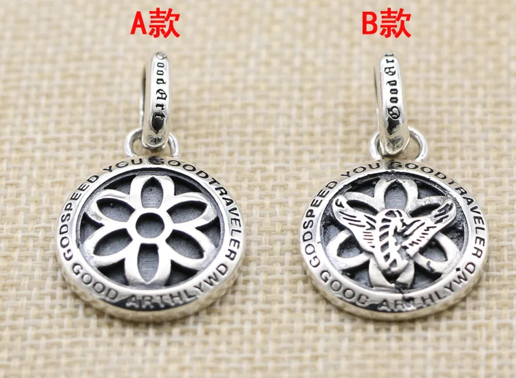 Japanese and Korean fashion silver s925 pure silver men's and women's hip-hop retro round cherry blossom necklace sweater chain