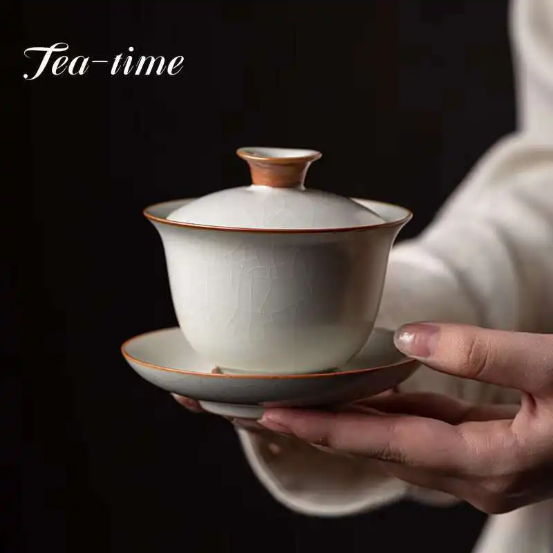 Ru Kiln Tea Cup Kung Fu Chawan Oolong Gaiwan Cover Bowl Maker Chinese Original Puer Garglin Cups Porcelain Supplies Set Wan Gai