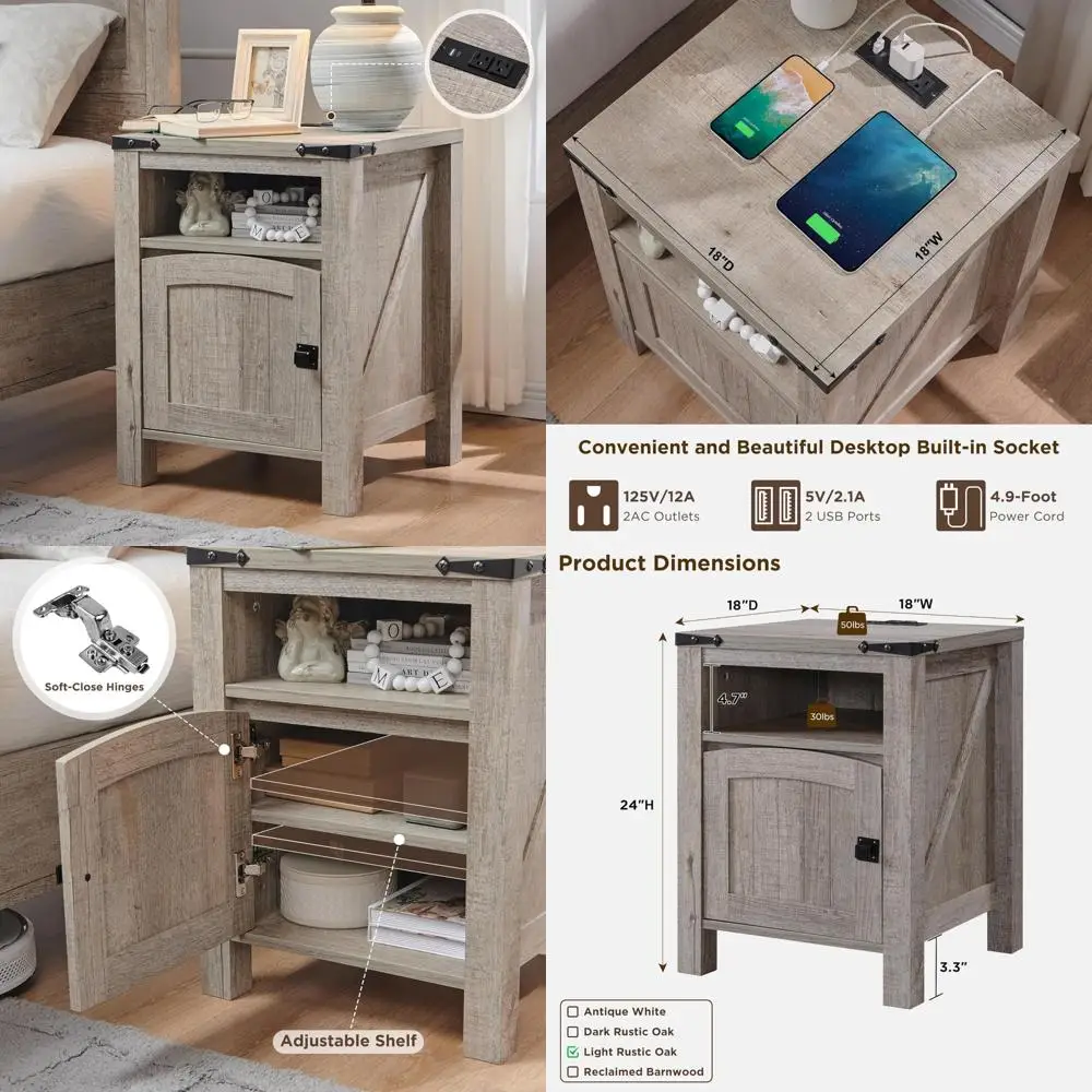 

Приставной столик для зарядной станции из дерева в деревенском стиле, 18, тумбочка с регулируемой полкой, приставной столик для дивана для декора гостиной в деревенском стиле