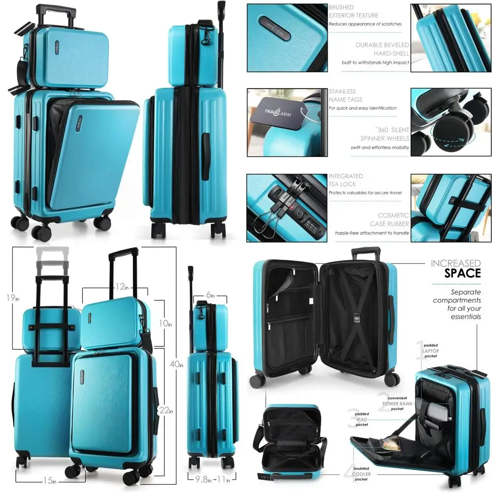 

"22-inch wheeled hardside expandable teal carry-on suitcase"