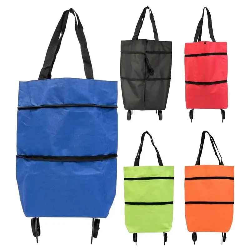 New Oxford Cloth Foldable Shopping Bag With Wheels Large Reusable Cloth Detachable Supermarket Travel Daily Storage Bag