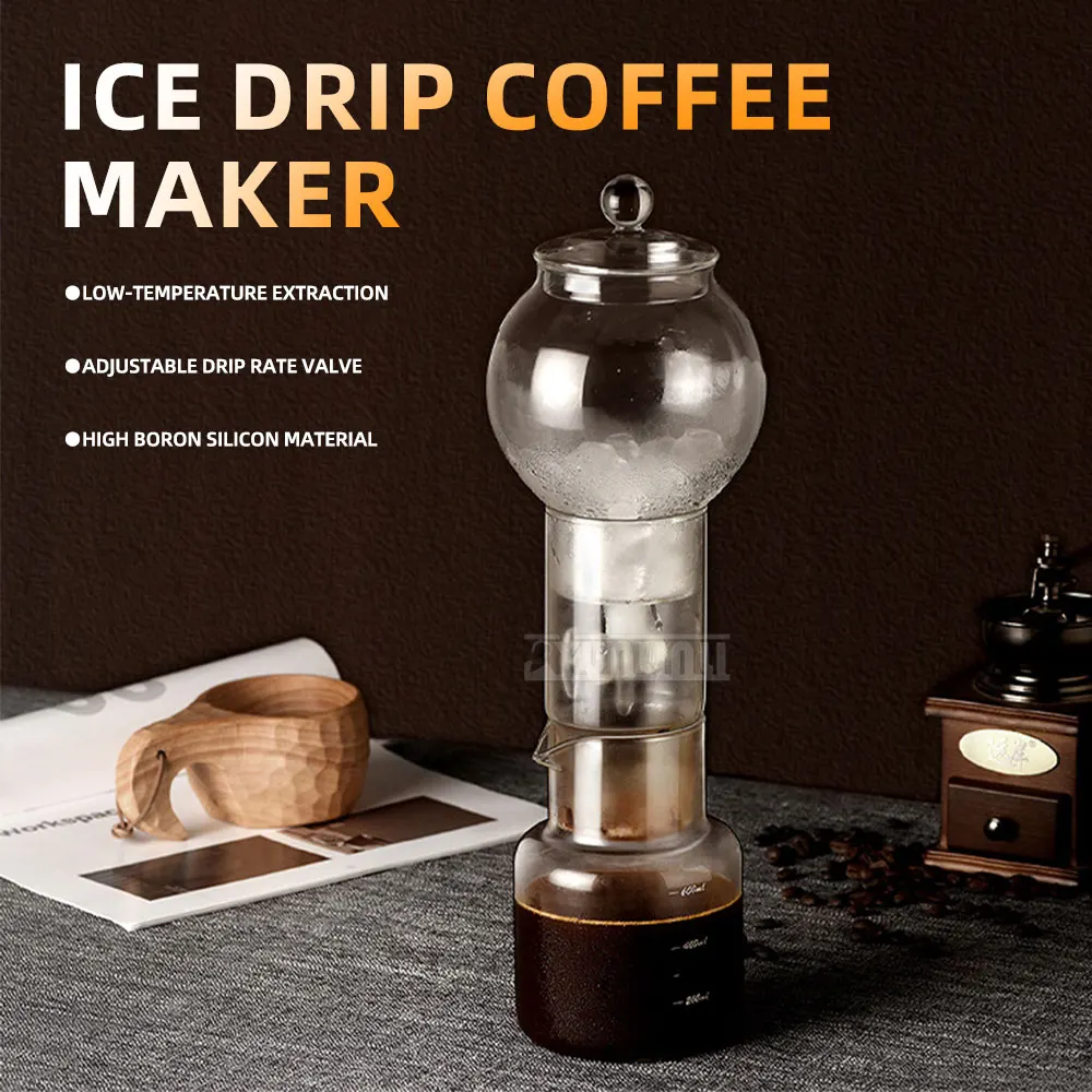アイスドリップコーヒーポット（ドリップフィルター付き）とコールドブリューコーヒーポットセット、手淹れアイスブリューコーヒー器具、ガラス製アイスドリップポット