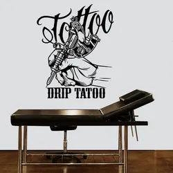 Tattoo Studio Sign Logo Wall Stickers DRIP TATOO Vinyl Tattoo Shop Window Door Room Decals Removable Home Decoration Murals Z568