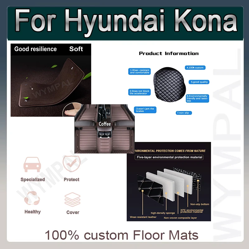

Luxury Car Mats Floor For Hyundai Kona Electric OS 2018 2019 2020-2022 Anti Dirt Protective Carpets Leather Mats Car Accessories
