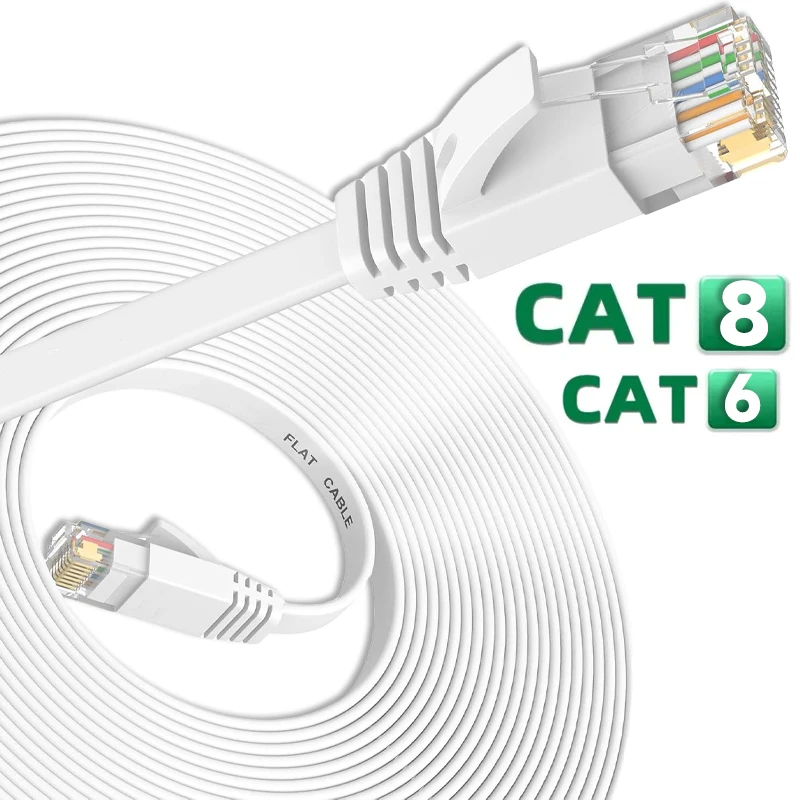 CAT6 CAT8 RJ45 Shielded Network LAN Cord Internet Cable 4Gbps 1000Mbps High-speed Flat Ethernet Cables Flat Cords for Router