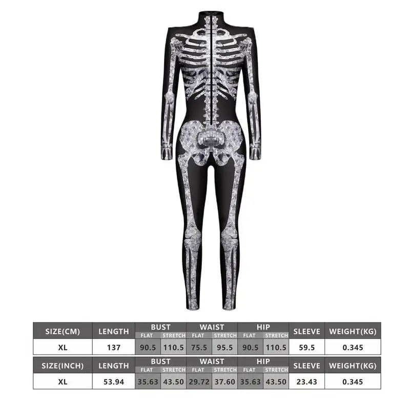 Women Skeleton Bodysuit 3D Printing Skeleton Onesie Clothing With Long Sleeves Skinny Stretch Catsuit Cosplay Jumpsuit For