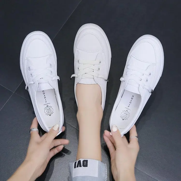 2021Low Platform Sneakers Women Shoes Female Pu Leather Walking Sneakers Loafers White Flat Slip On Vulcanize Casual Shoes