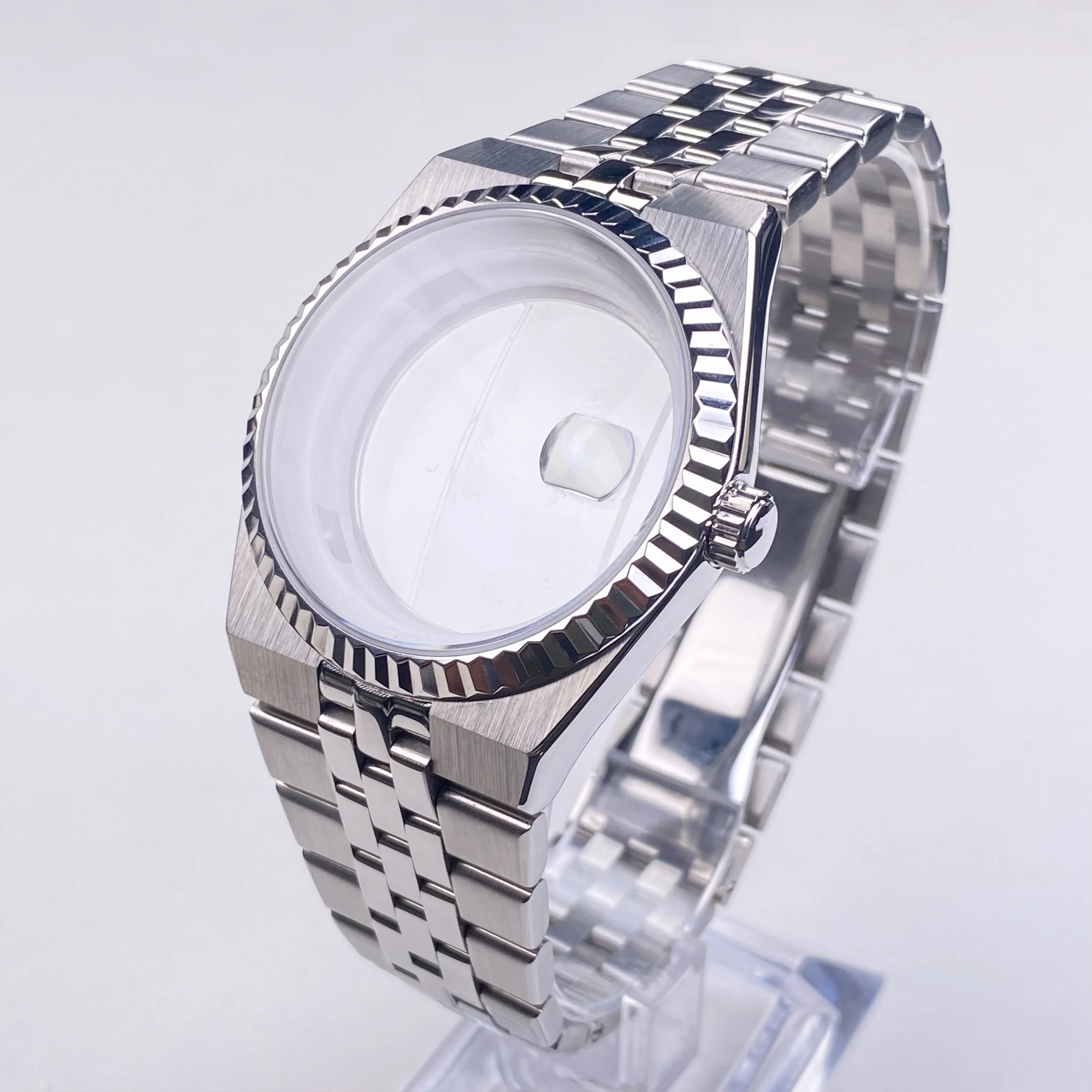 Para land-dweller 39.5mm nh35 caixa de relógio vidro safira à prova dwaterproof água caber 33.8mm dial com movimento nh35 nh36 peças relógio masculino