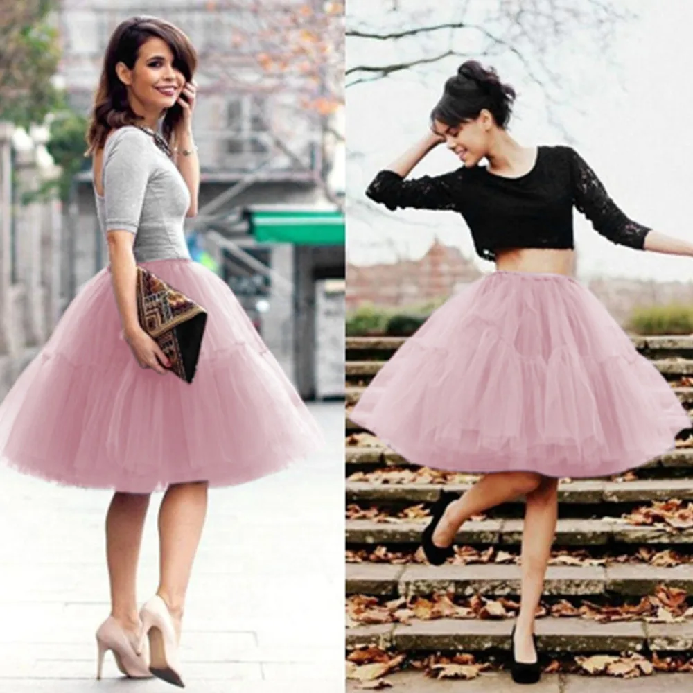 Glänzende erwachsene Frauen geschwollene Petticoat Pailletten feste Tupfen Dame Prinzessin Tutu Tüll Midi knielangen Rock Unterrock Ballkleid