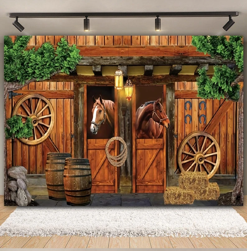 Western Cowboy Barn Backdrop Wild West Farm Wooden House Kids Baby Portrait Birthday Party Photography Background Photo Studio