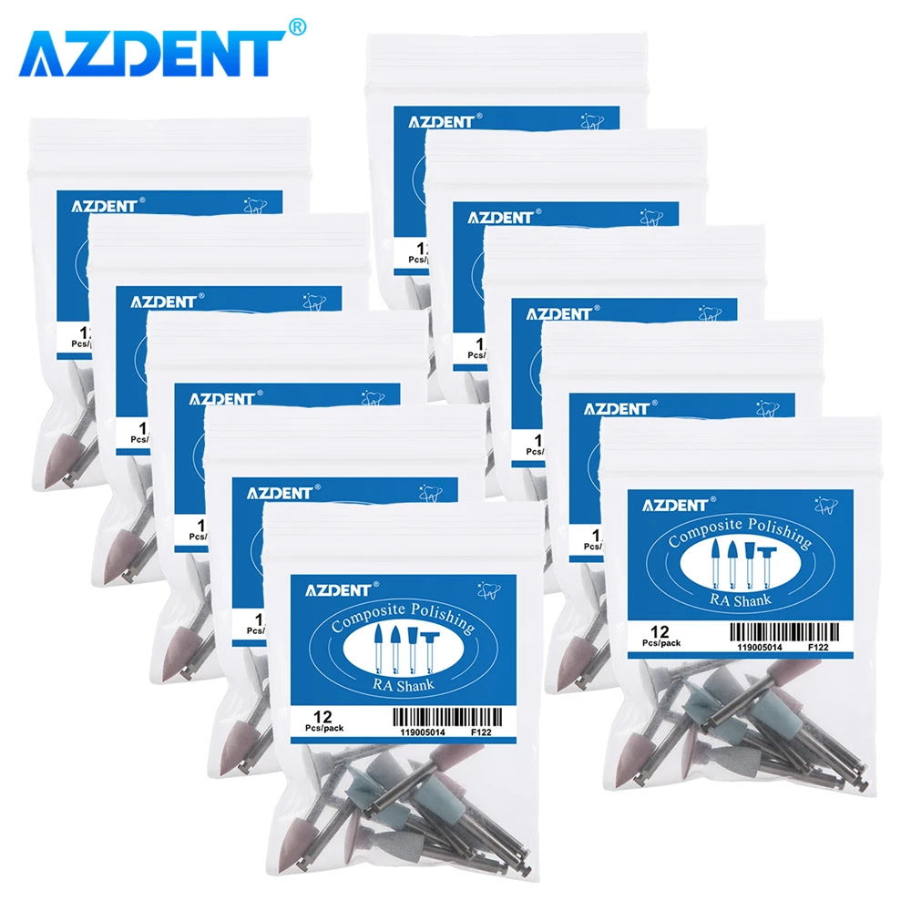 10Packs AZDENT Dental Silicone Polishing Tip Grinding Heads Teeth Polisher RA Burs 2.35mm 12pcs/Pack for Low Speed Handpiece