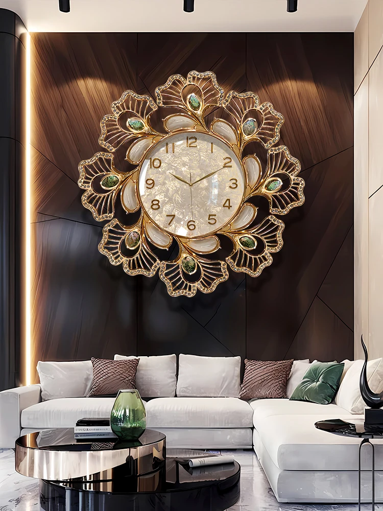 Luxury Wall Clock for Living Room, Modern Natural Shells Decor, 3D Wall Clocks, Decoration Watches, Diamond Inlaid Wall Clock