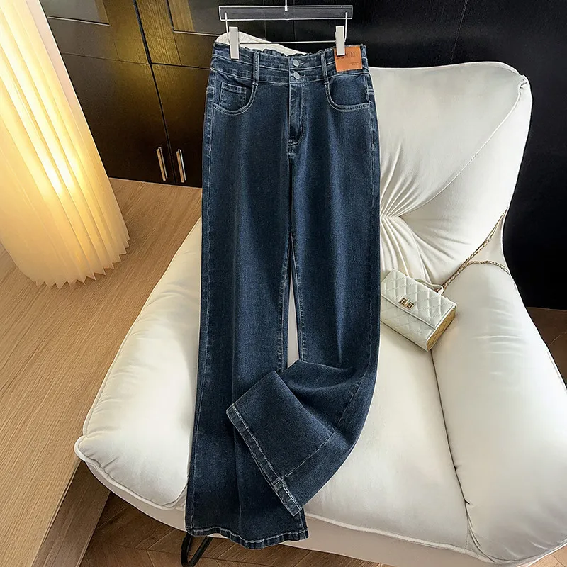 

Женские весенне-осенние джинсы больших размеров 150 кг, повседневные свободные расклешенные джинсовые брюки с высокой талией, синие 5XL, 6XL, 7XL, 8XL, 9XL