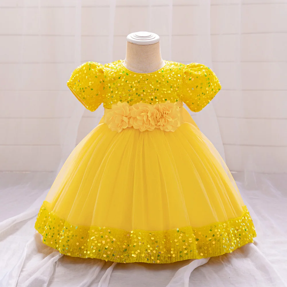 Baby Girls Sequin Shining Party Dress Summer Floral Pleated Princess Dresses Toddler Girl 1st Birthday Tutu Clothes Evening Wear