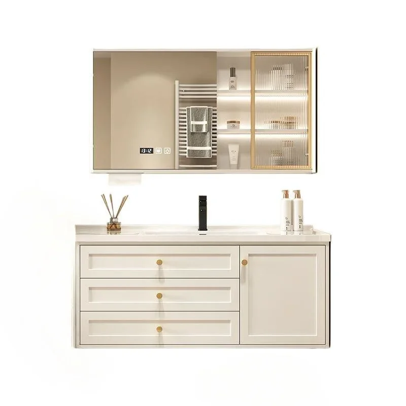 Cream wind bathroom wash table integrated basin bathroom cabinet combined wash basin smart mirror wall-mounted floor type