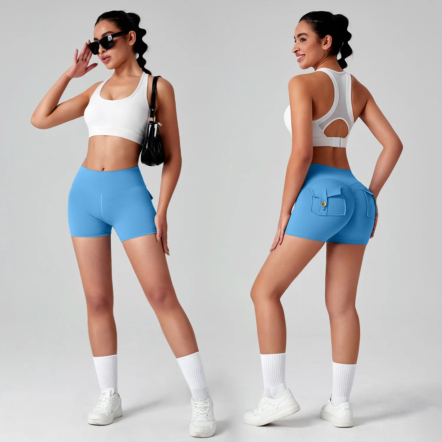 

Yoga Shorts for Women Pocket Scrunched Butt Gym Leggings High Waist Push Up Tights Sexy Booty Sports Shorts Fitness