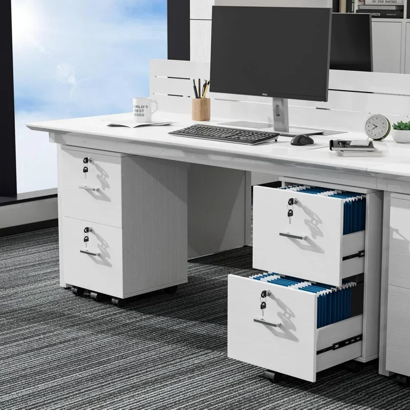 2 Drawer Lock, Wood Grain White Letter Size Folders Tabs, Mobile Under Desk Home Office, Rolling Filing Printer Stand