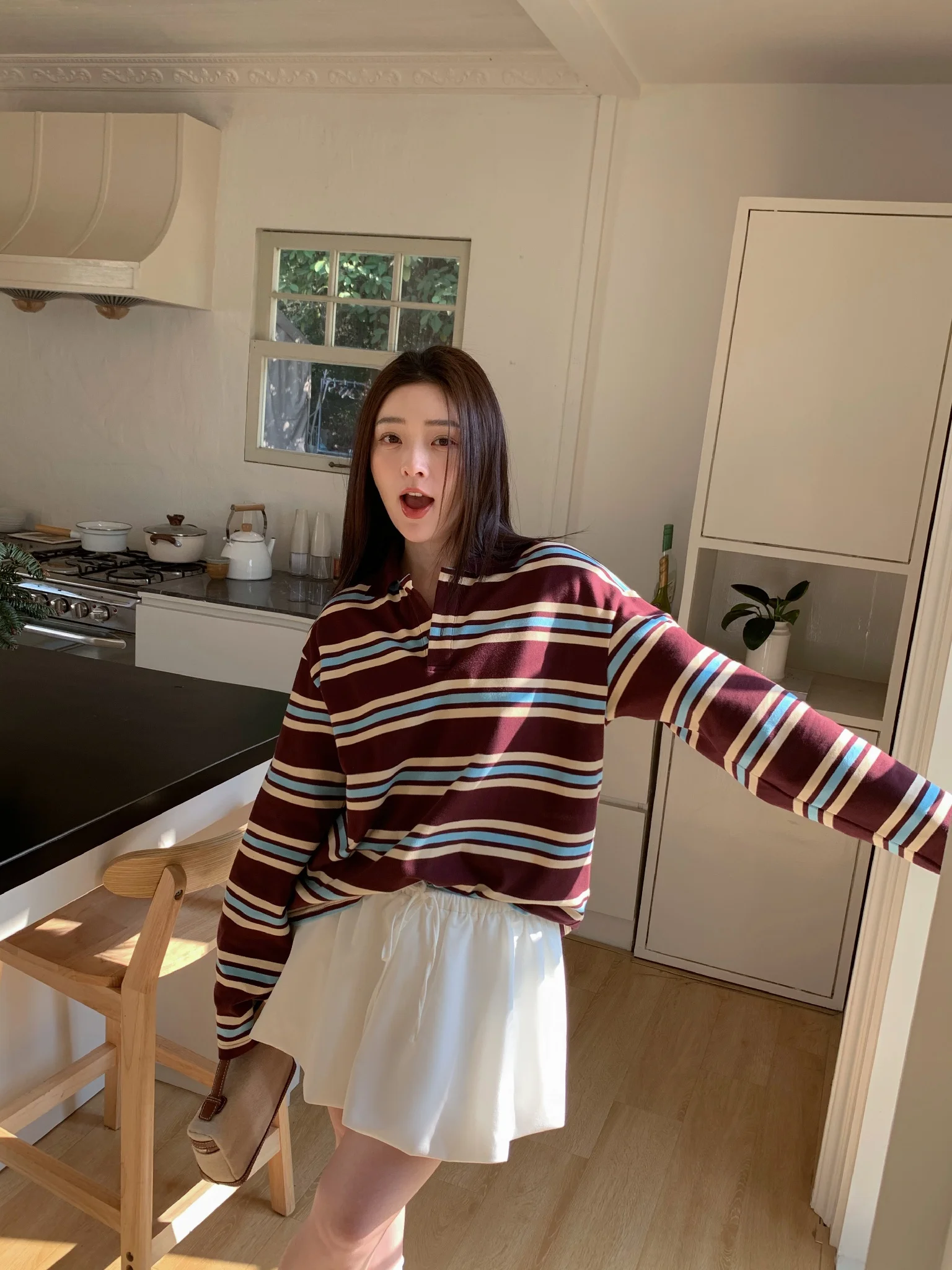 2025 Summer Ladies Polo Shirts Woman Long Sleeve Crop Top Striped Vintage Clothes Polo Shirts Mujer Streetwear Casual Tops Brown image 4