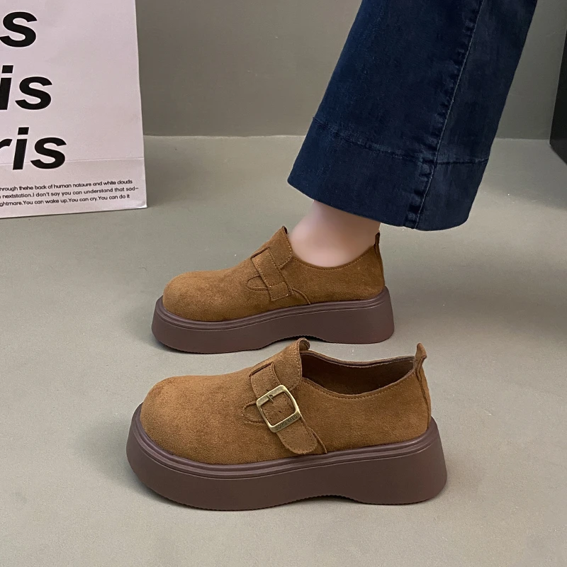 Zapatos planos con hebilla de plataforma para mujer, zapatos