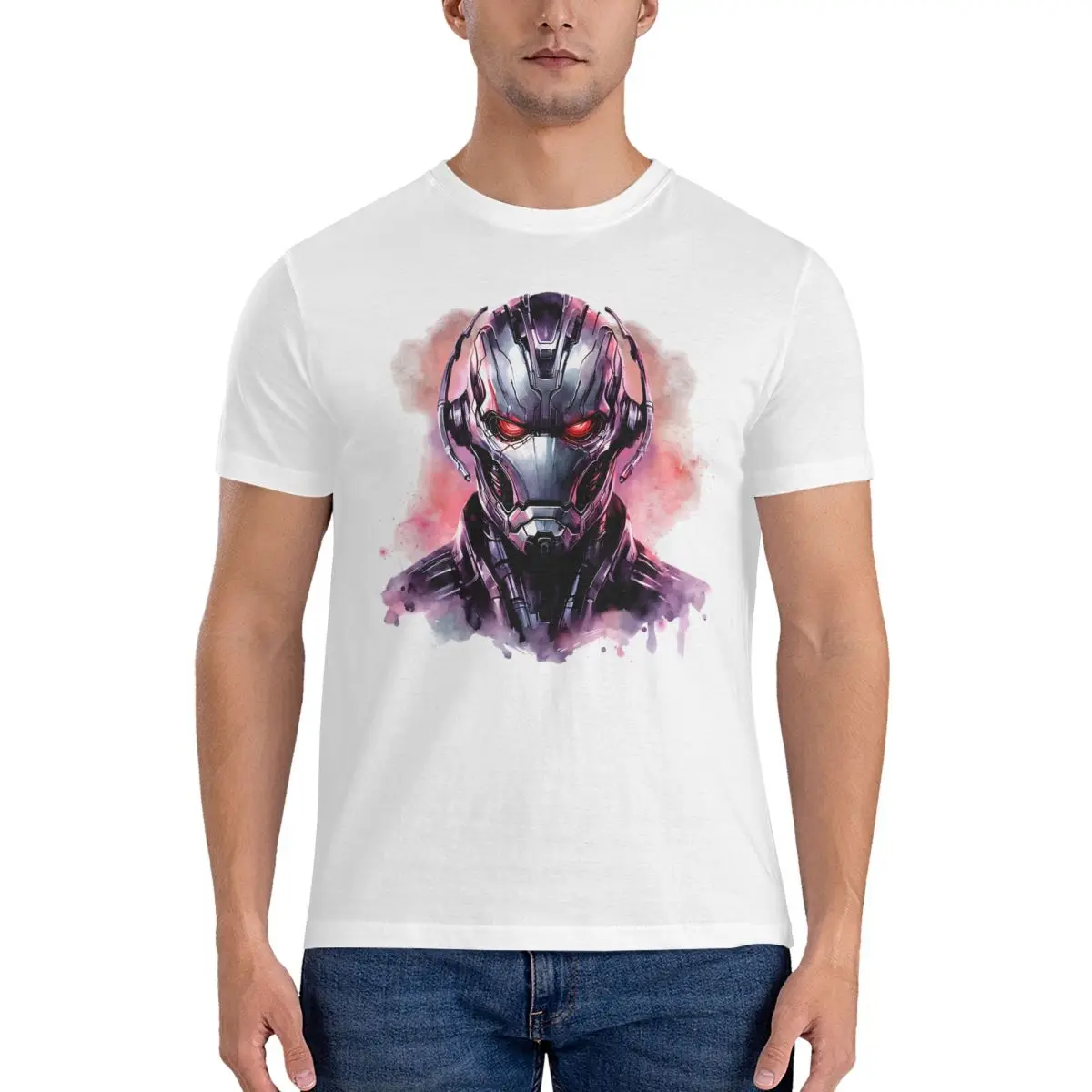 Artificial Intelligence Run Away Men T Shirts Marvel Ultron Film Leisure Tees Short Sleeve Round Collar T-Shirts Cotton