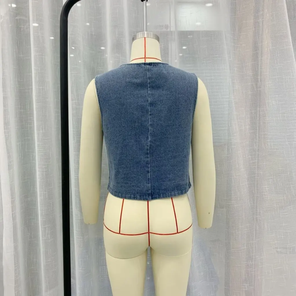 

Women's Y2K Single-Breasted V Neck Denim Short Vest Summer New Fashion Wholesale Clothing
