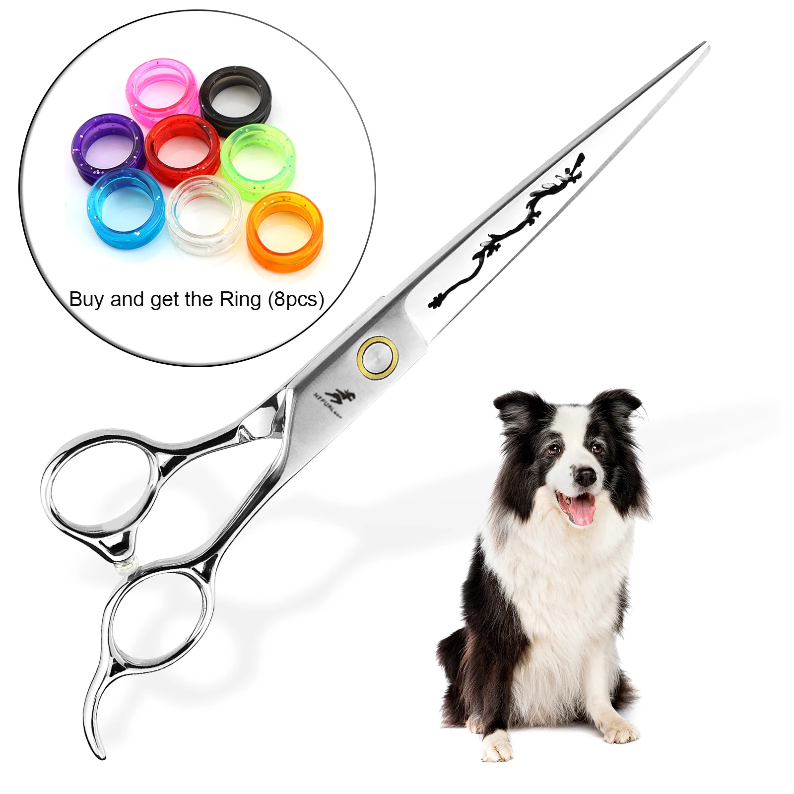 high-end-75inch-jp440c-silver-hand-shaped-dragon-pattern-cutting-shears-straight-pet-grooming-scissors-comfortable-sharp-beauty