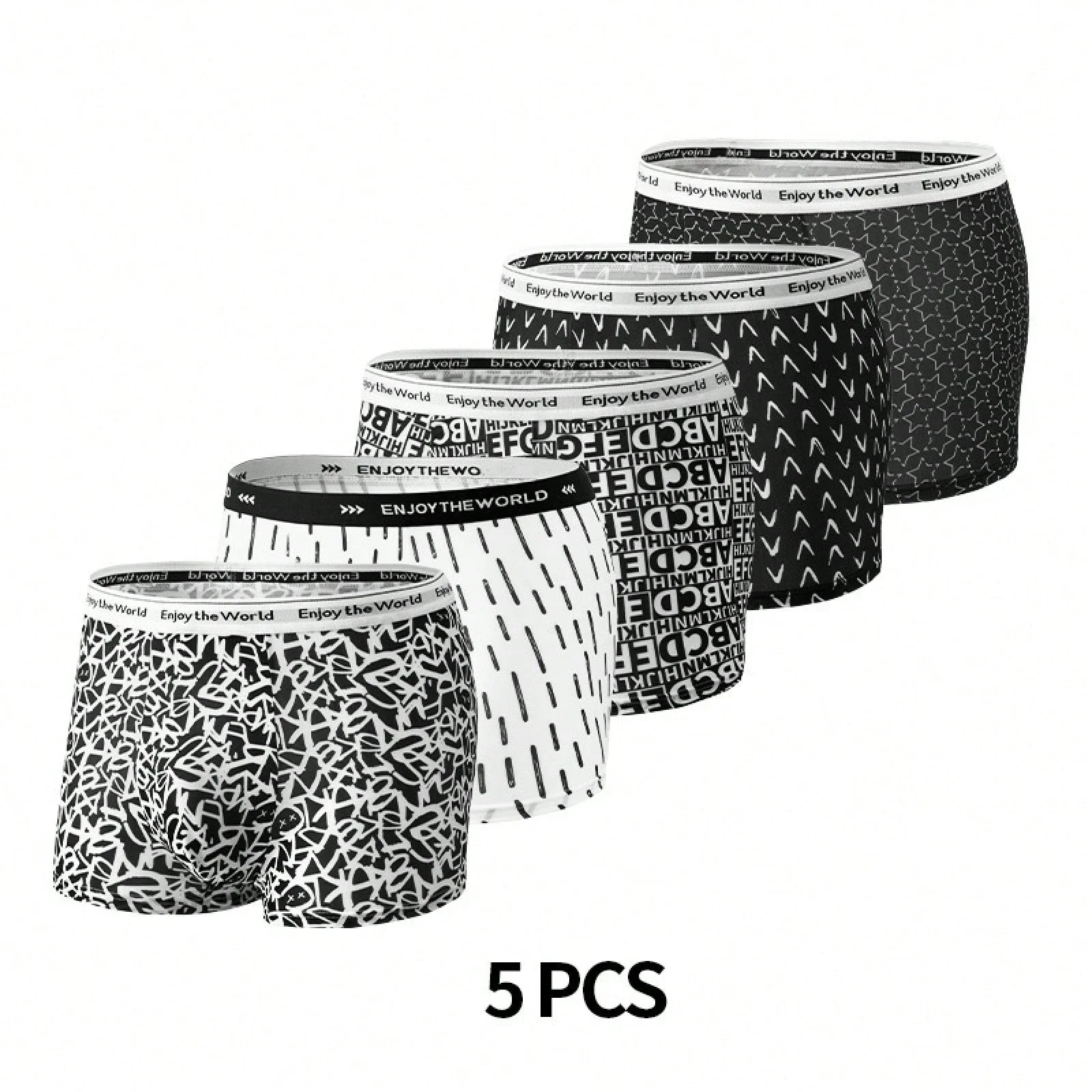 5-Pack Mens Breathable Polyester Briefs With Abstract Graffiti Letter Heart Zebra Print