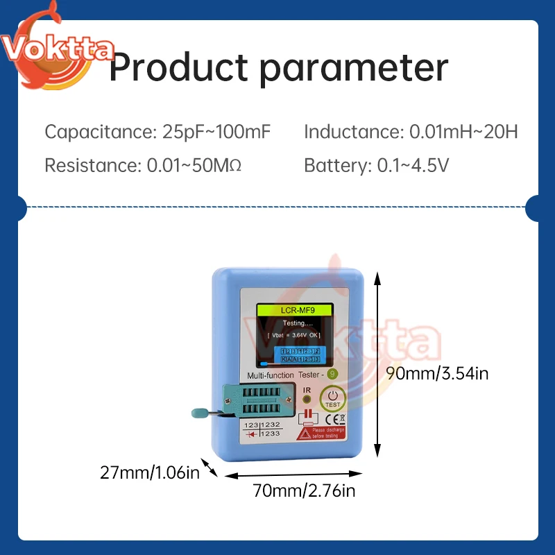 MF9 Transistor Tester Diode Triode Capacitance Resistance Meter 1.8inch LCR ESR Meter NPN PNP MOSFET Tester TFT Graphic Display