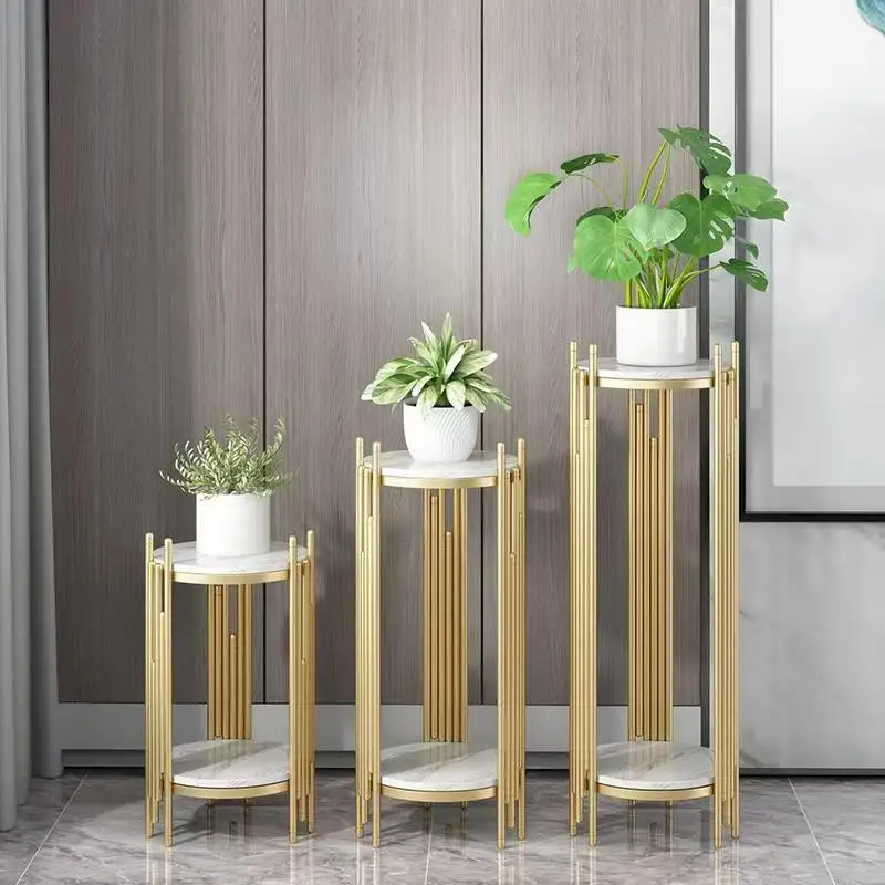 

Indoor light luxury flower stand, simple golden wrought iron flower pot stand, household living room floor rack, outdoor wholesa