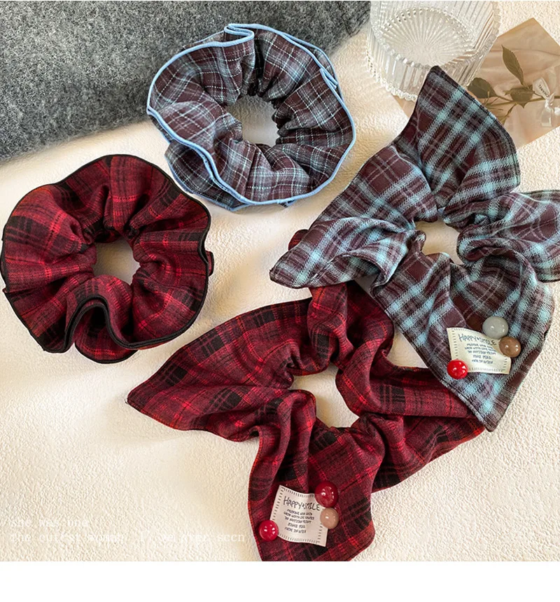 Quadratisches Handtuch Dickdarm-Haarband, kariert, rot, Damen-Kugelkopf, niedriger Pferdeschwanz, quadratisches Stirnband, Kopfschmuck, Haar-Accessoires – Detail 2