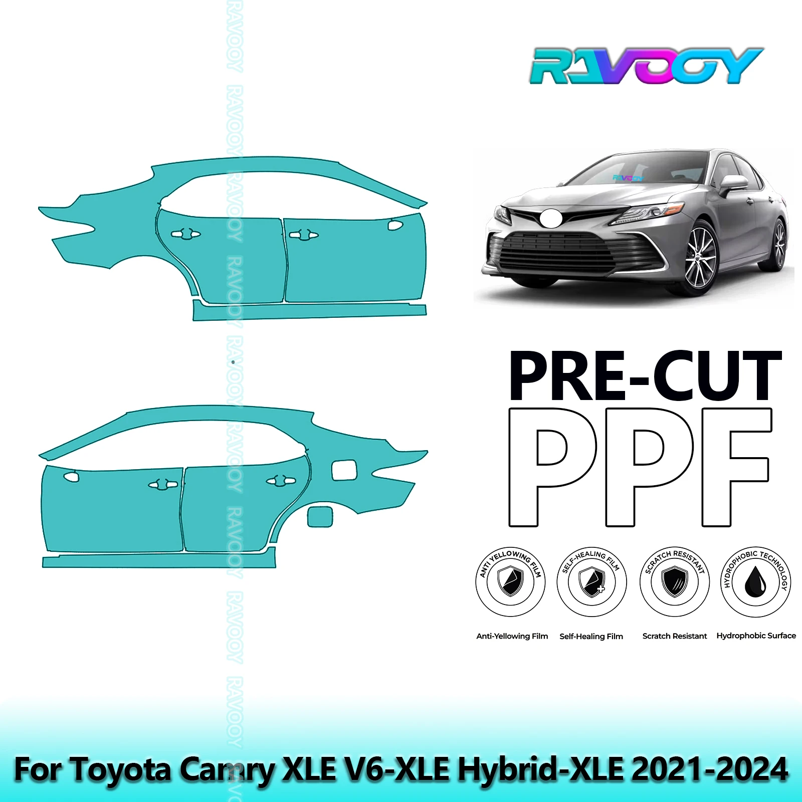 

For Toyota Camry XLE V6-XLE Hybrid-XLE 2021-2024 8.5mil Pre-Cut PPF Door & A/B Pillar Kit TPU Paint Protection Film Set