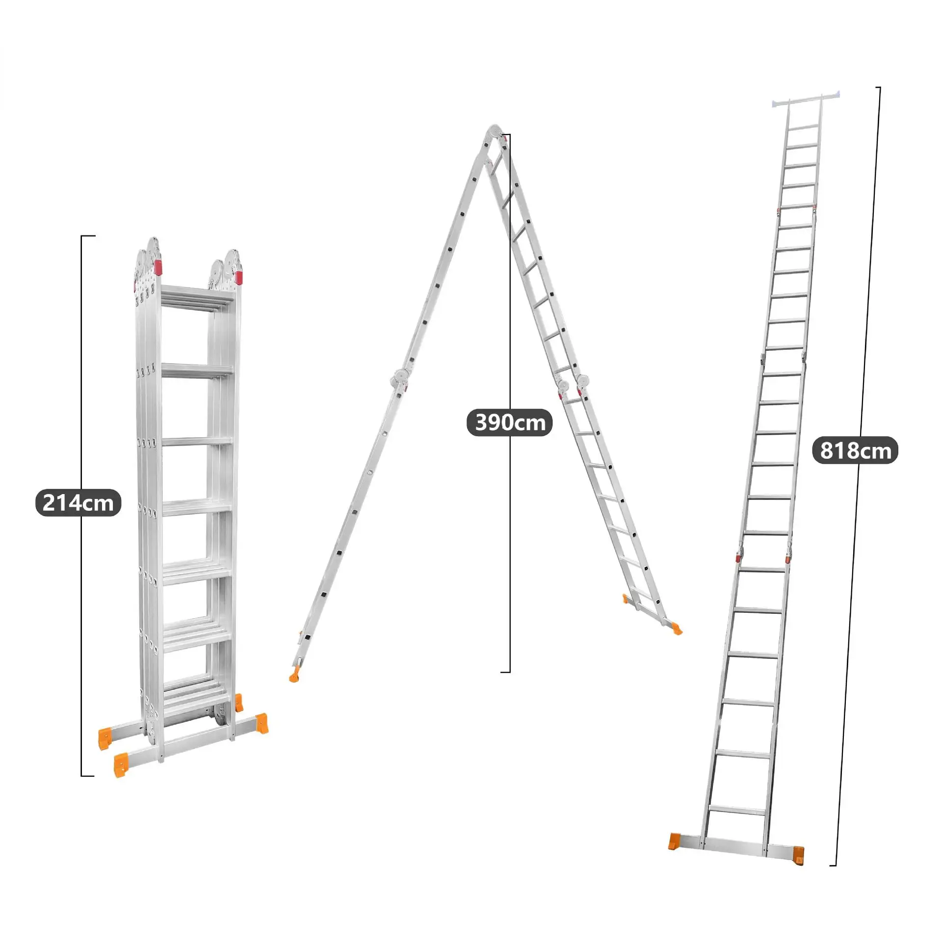 Industrial Aluminum 13-Step Telescopic Loft Ladder Folding Combination Ladders for Outdoor Apartment Use Load Capacity 150kg