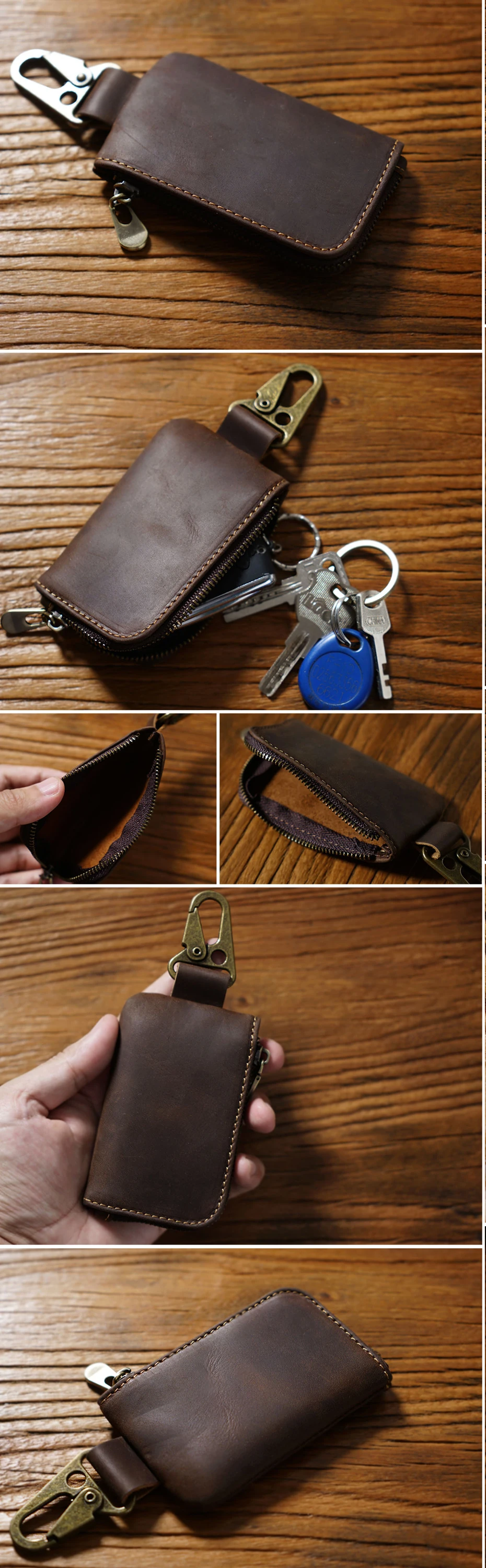 Multifunktionale Leder-Geldbörse mit Schlüsselanhänger, Ring, Schlüsselhalter, Geldbörse mit Karabinerhaken für Münzen, Schlüssel und Karten, Mini-Geldbörse – Detail 2