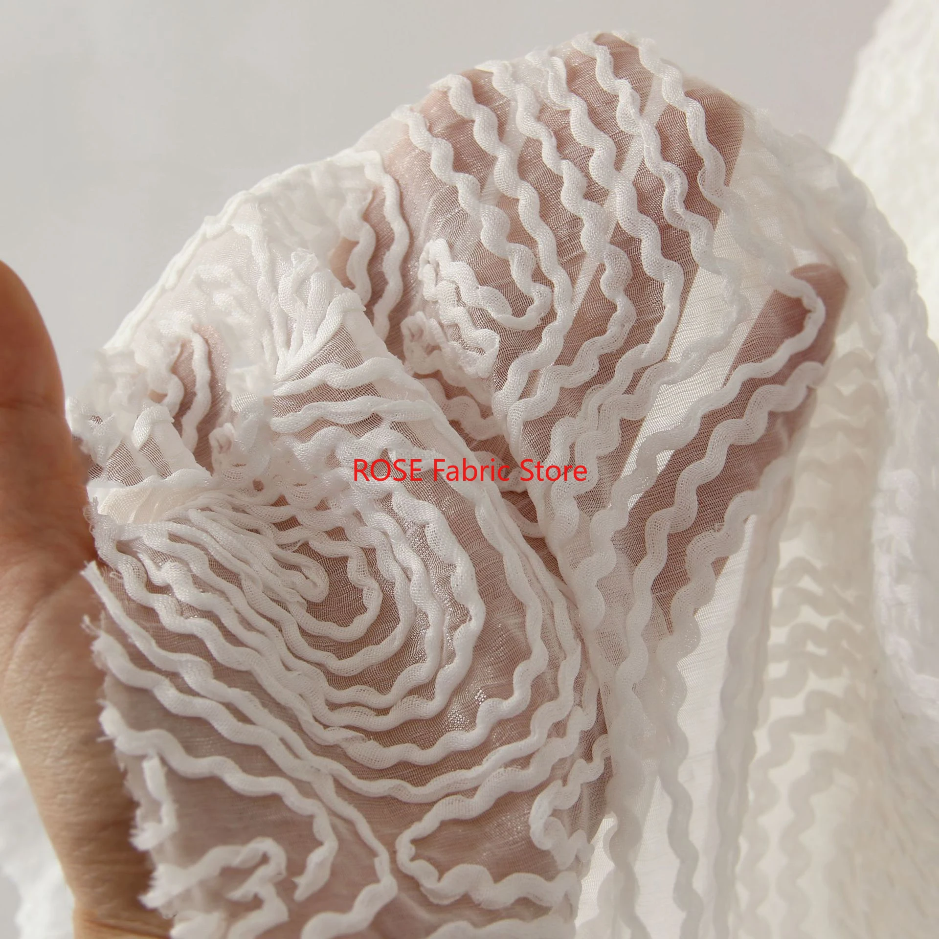 

1 yard Abstract Hand Drawn Line Textured Embroidered Fabric Semi Transparent Hard Mesh Designer Fabric