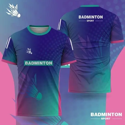 Abbigliamento da badminton da uomo T-shirt da badminton con stampa 3D sfumata Nome personalizzato e logo della squadra Abbigliamento sportivo da palestra ad asciugatura rapida per esterni Top da uomo