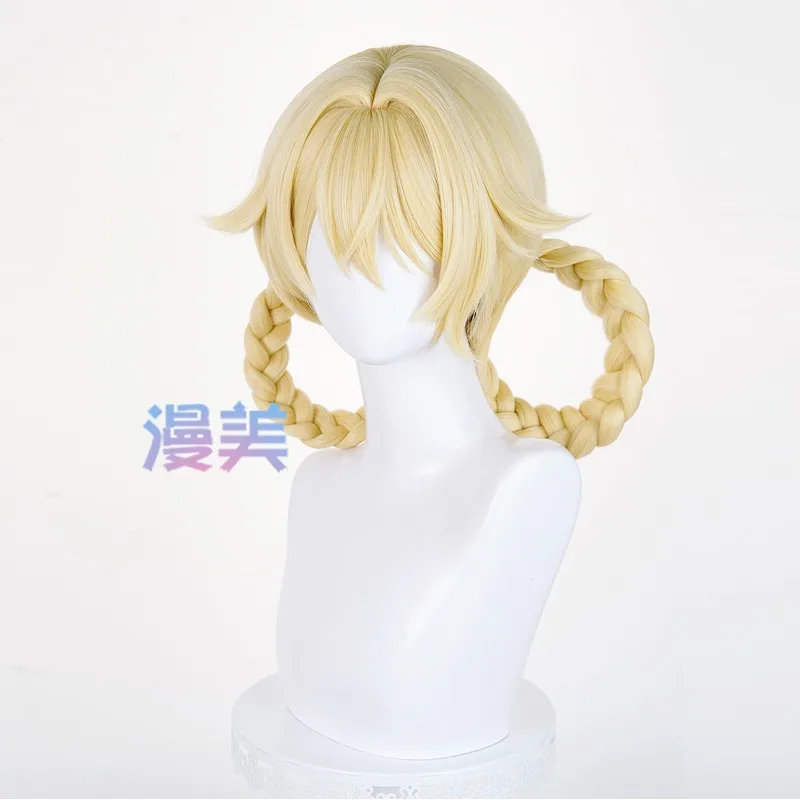 لعبة جينشين إمباكت جاهودا شعر مستعار كوسبلاي شعر صناعي فاتح ذهبي مقاوم للنساء لحفلات الهالوين أنيمي رولبيلاي