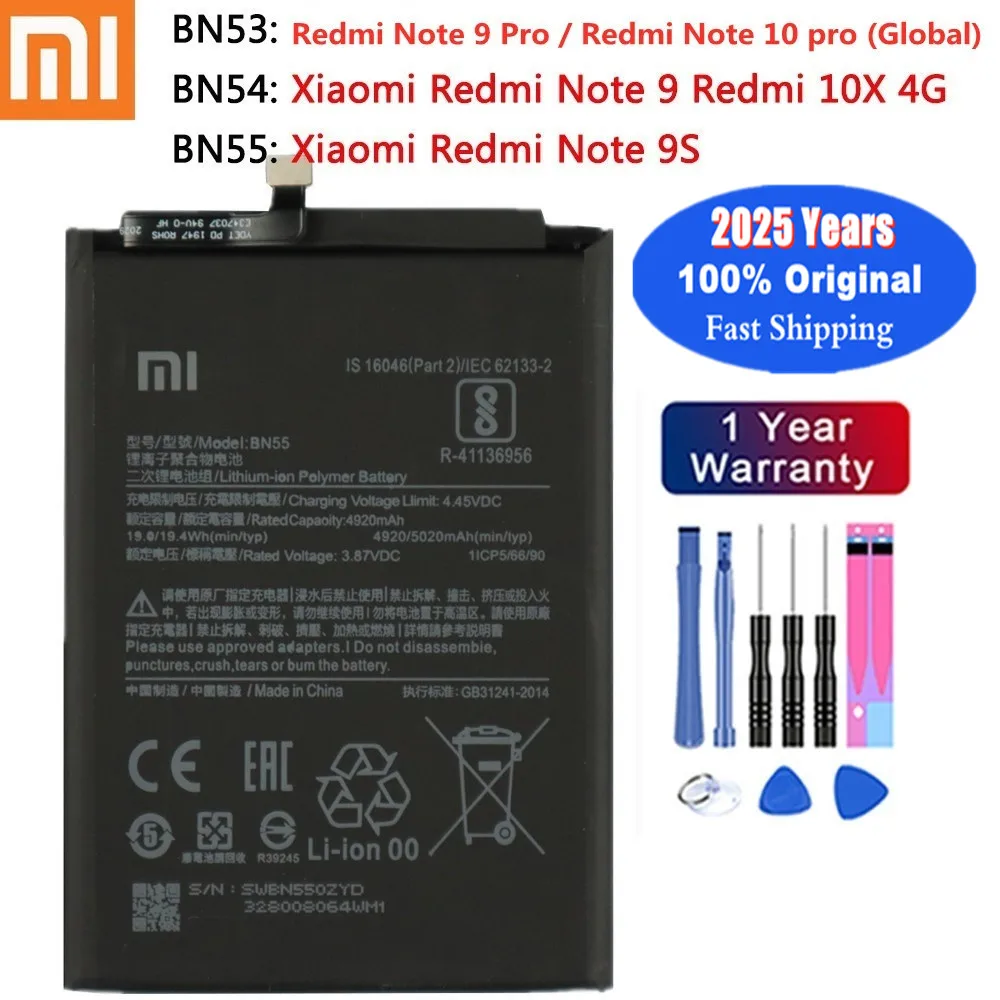 2024 Years 100% Original BN53 BN54 BN55 Battery For Xiaomi Redmi 10X 4G / Note 9 Pro 5G / Note 9S / Note 10 pro Phone Batteries