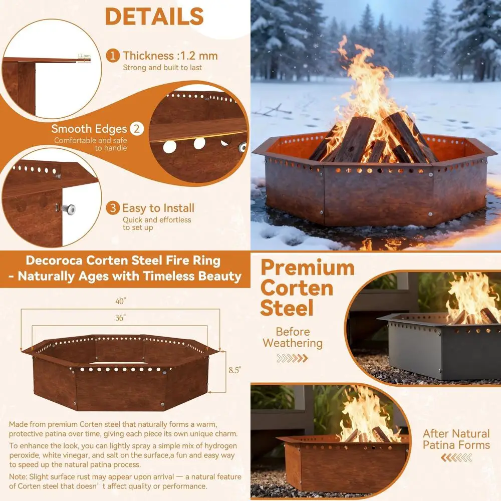 

40 Portable Corten Steel Fire Pit Ring for Outdoor Camping & Bonfires