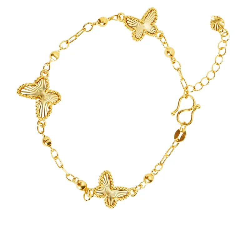 

Real 18K Gold Chain Bracelet for Women Pure Adjustable Five Butterflies Wedding Chain for Women Fine Jewelry Gift