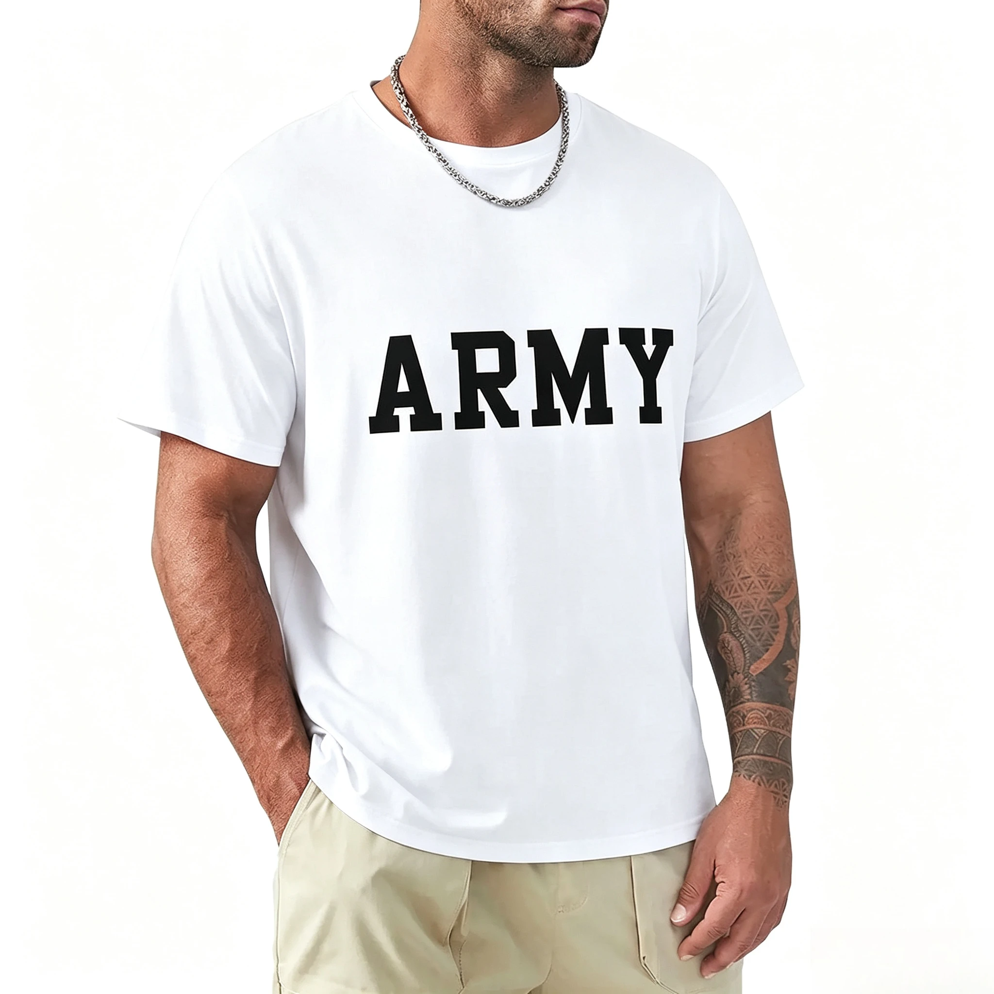 2026 New Unisex Short Sleeve T‑Shirt Classic ARMY Bold Varsity Letter Print Crew Neck Soft Daily Streetwear Tops