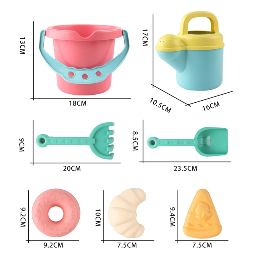 مجموعة من سبع قطع من ألعاب الشاطئ الملونة الدوبامين للأطفال ، دلو الشاطئ ، مجرفة سميكة ، أدوات حفر الرمال #6