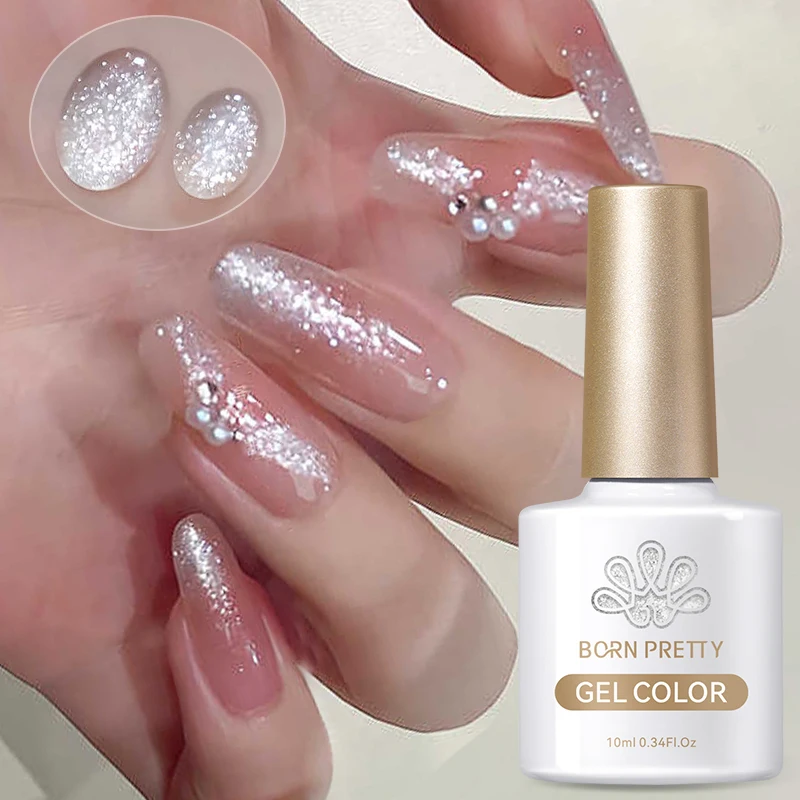 

BORN PRETTY 10ml White Glitter Gel Nail Polish Sparking Glitter Shine Colored Permanent Varnish Manicure Nail Art Salon Decor