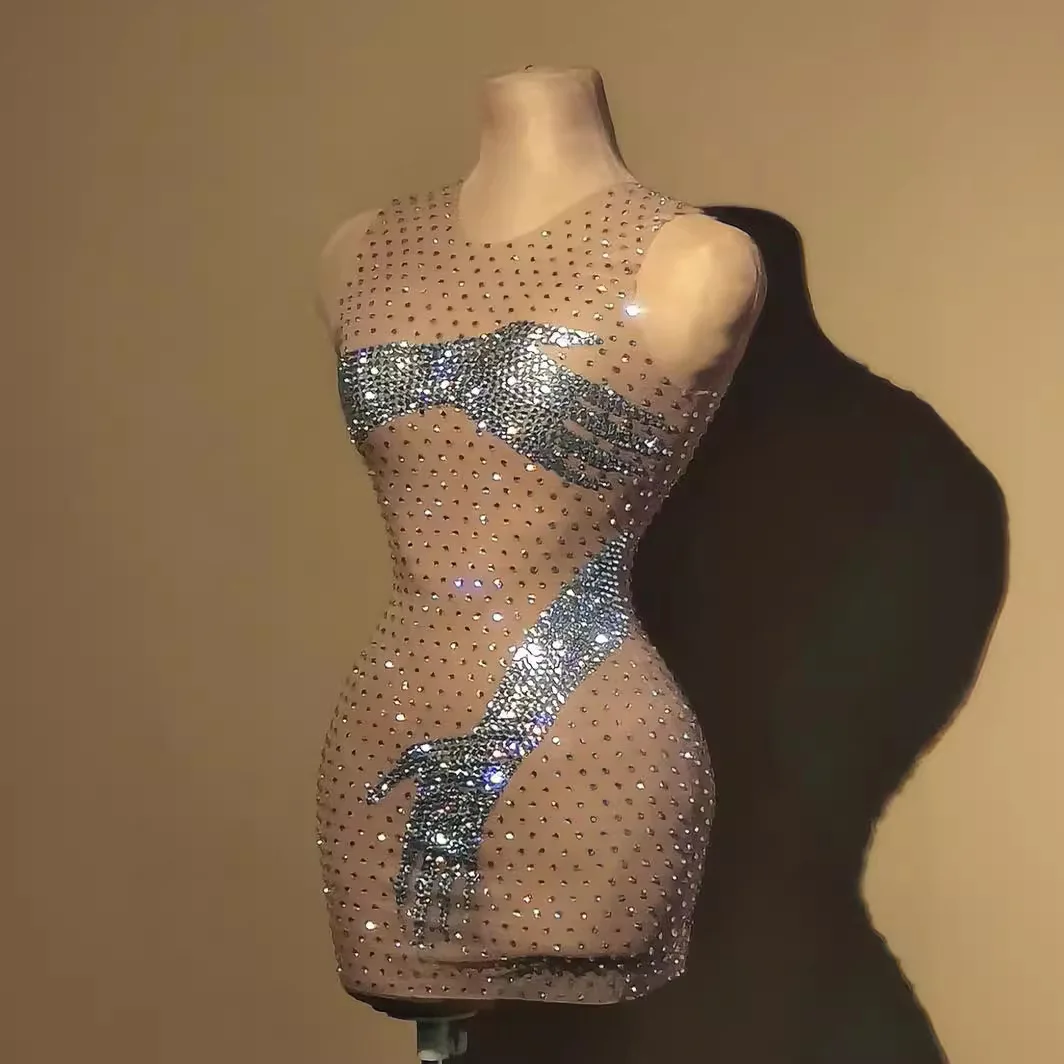 European American Style Sleeveless Ultra-Short Sequins Hip-Wrapped Celebrity Evening Dress For Banquet Party Performance Outfits