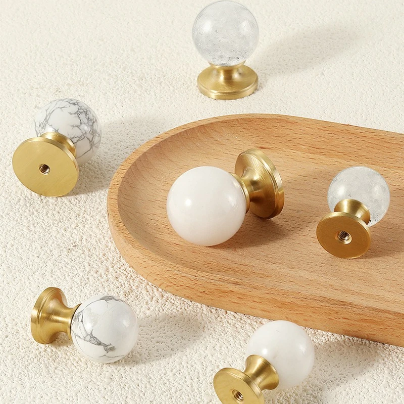 كريستال الرخام جولة الأثاث خزانة مشروبات درج خزانة خذاء مقبض صغير الشمال نمط النحاس الأبيض ثقب واحد مقبض الباب